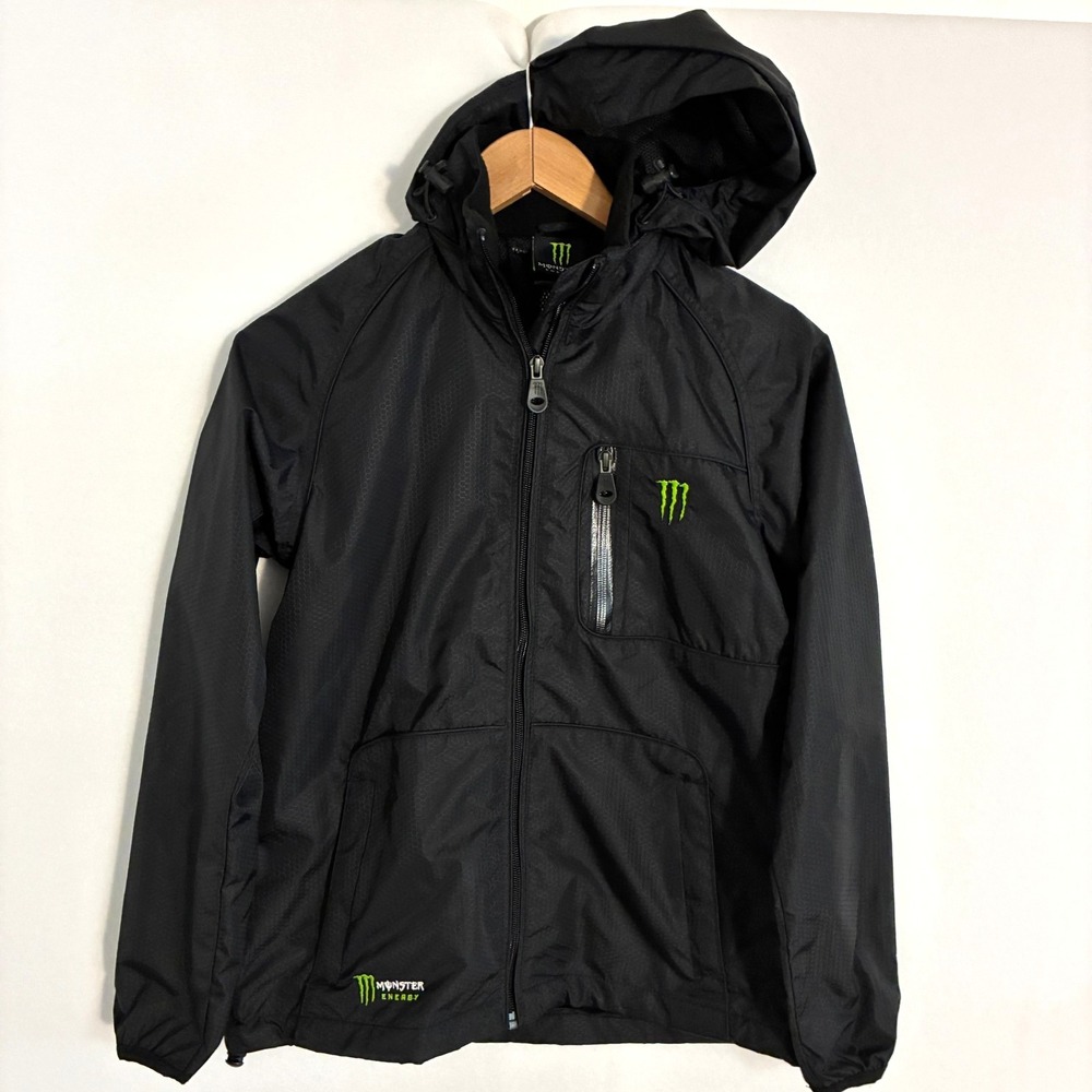 Monster Energy Windbreaker Rain Jacket Mens Size S Full Zip Hooded Moto Official